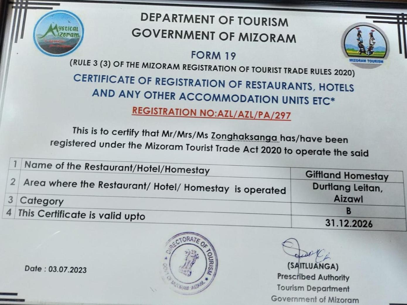 Giftland Homestay Āīzawl Exteriér fotografie